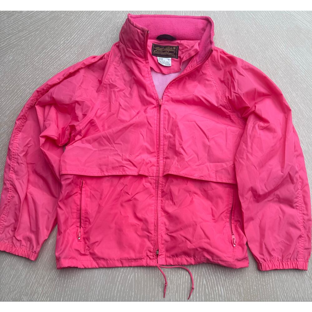 Vintage Eddie Bauer Pink Windbreaker Jacket Womens Large L Stowaway Hood Mesh